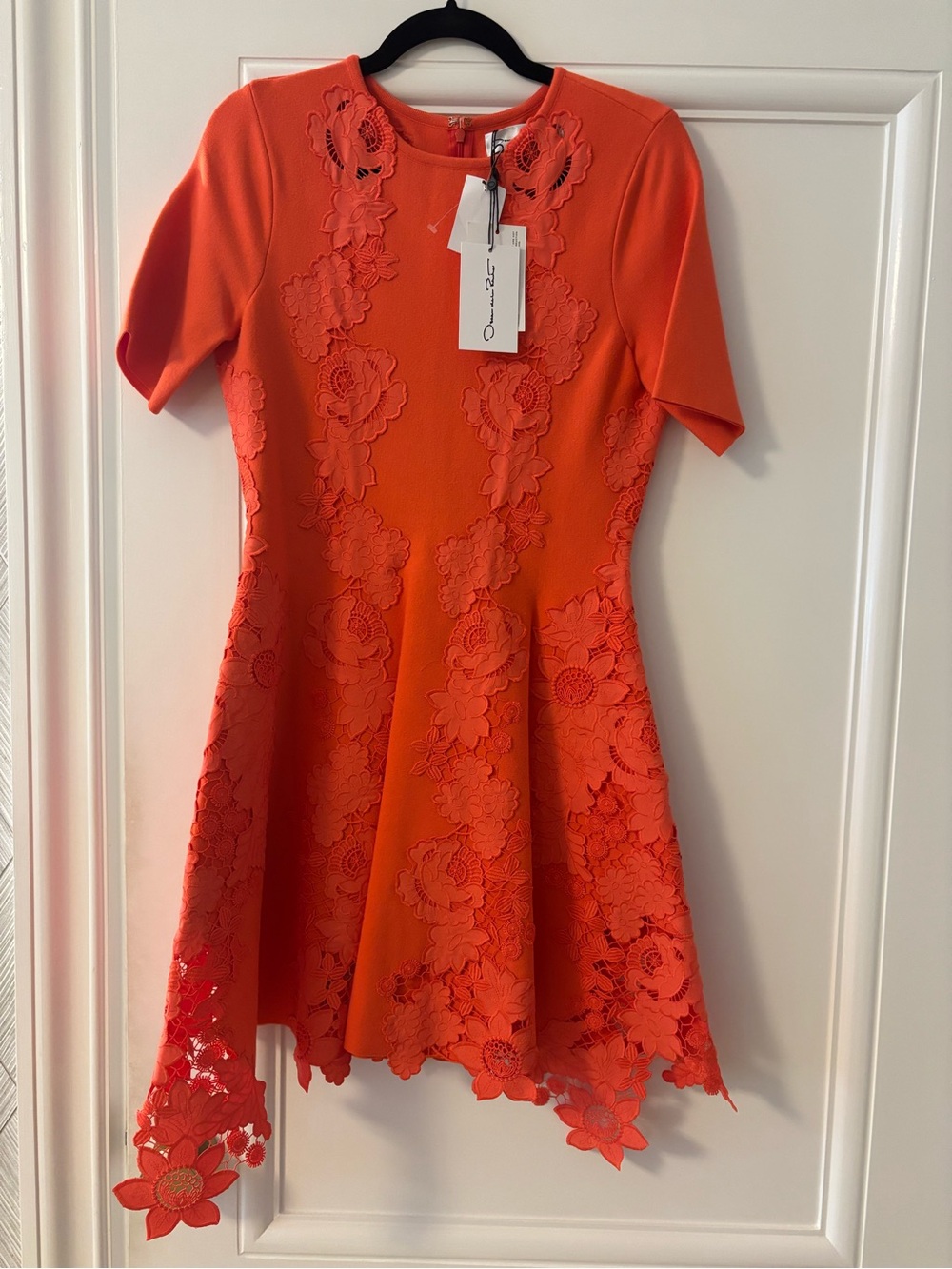 Oscar de La Renta Orange Floral Lace Fit & Flare Dress